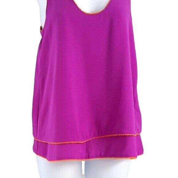 2/$15 Rachel Roy Sleeveless Tank Top Purple Orange XS Fringe Crepe Scoop Tiered - Picture 3 of 5